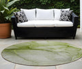 8 Round Olive Green Round Abstract Washable Non Skid Indoor Outdoor Area Rug