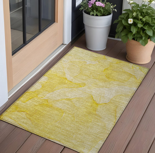 2 X 3 Gold Abstract Washable Non Skid Indoor Outdoor Area Rug