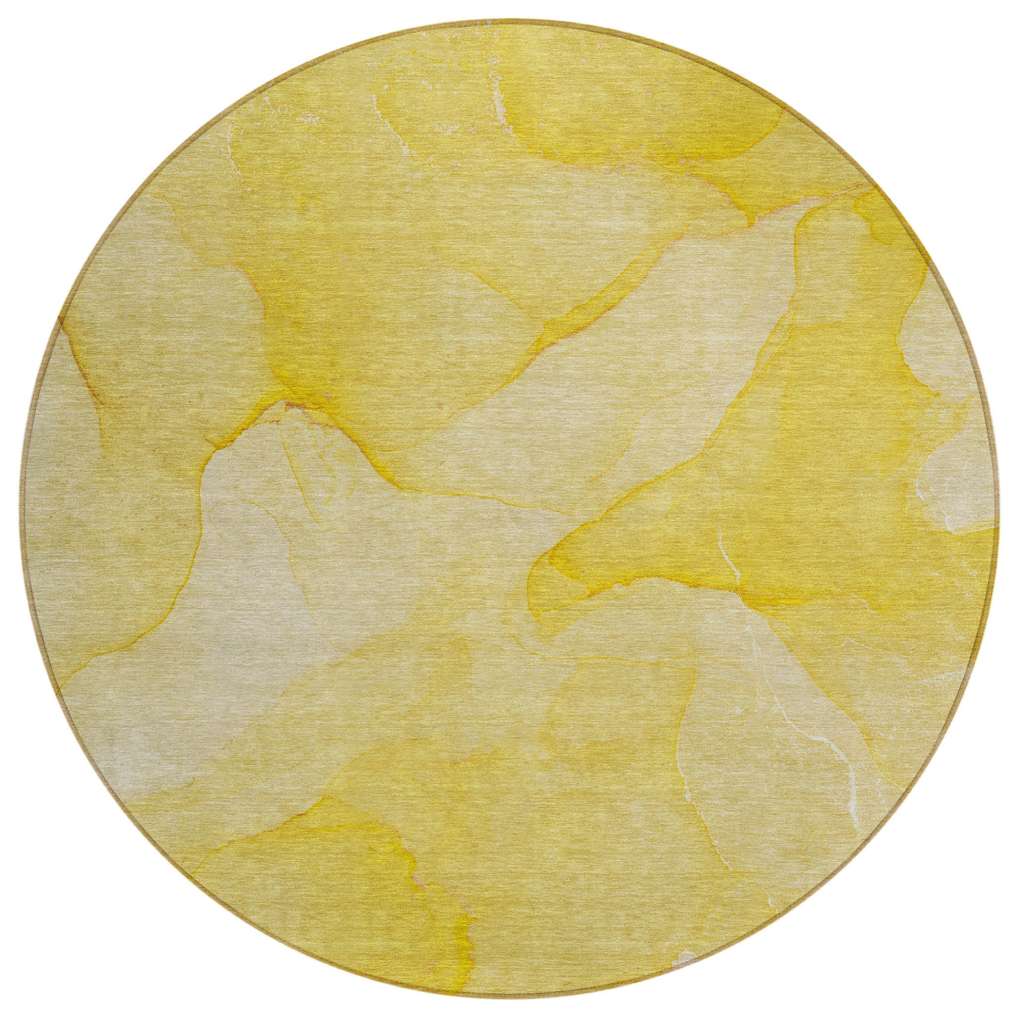 8 Round Gold Abstract Washable Non Skid Indoor Outdoor Area Rug