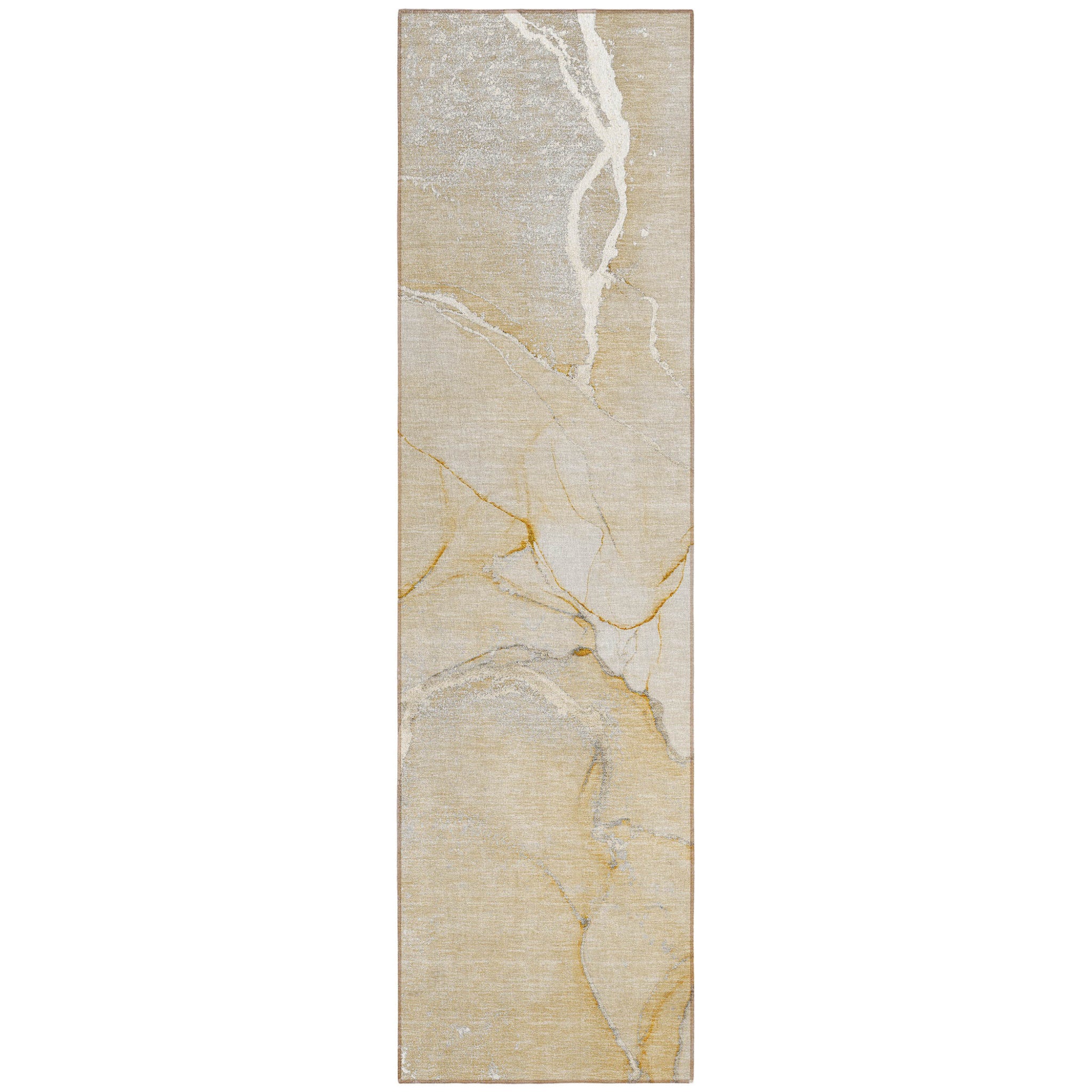 2 X 8 Beige Abstract Washable Indoor Outdoor Runner Rug
