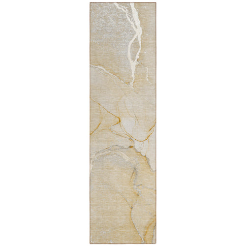 2 X 8 Beige Abstract Washable Indoor Outdoor Runner Rug