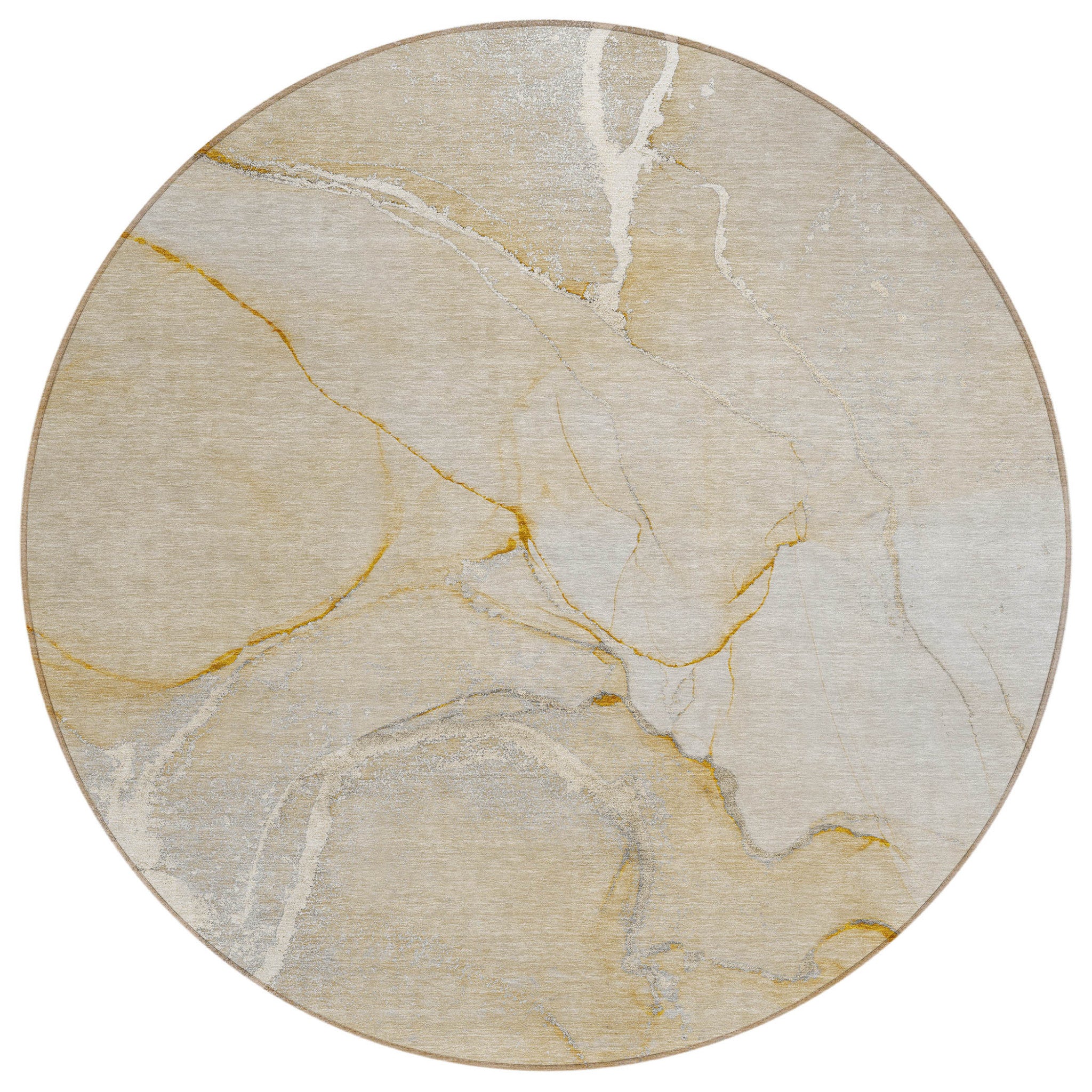 8 Round Beige Abstract Washable Indoor Outdoor Area Rug