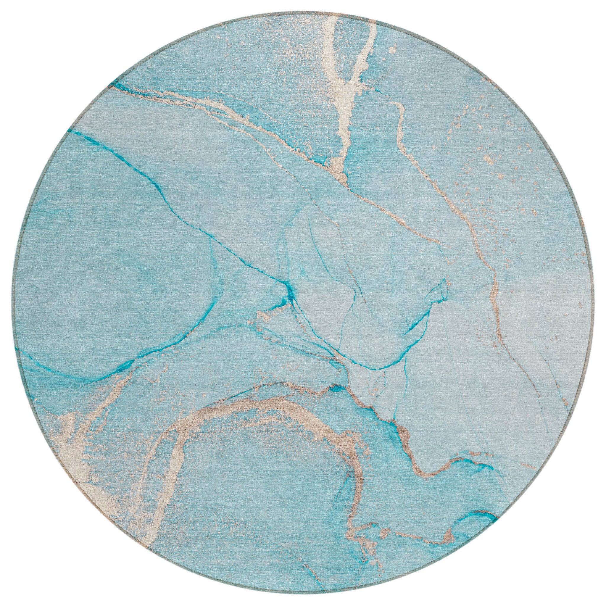 8 X 8 Teal Round Abstract Washable Indoor Outdoor Area Rug