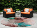 8 Round Burgundy Round Abstract Washable Non Skid Indoor Outdoor Area Rug