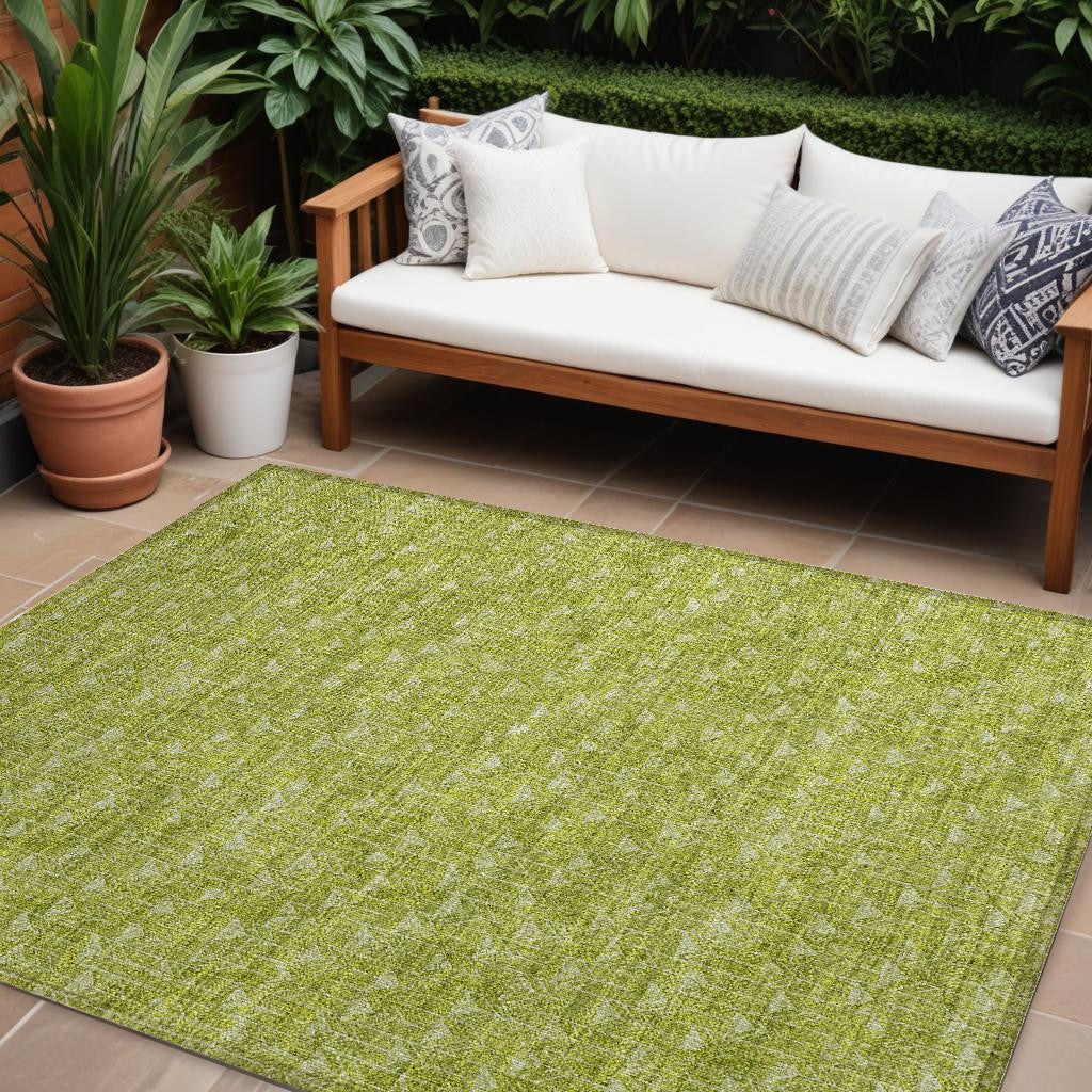 8 X 10 Moss Green Geometric Washable Non Skid Indoor Outdoor Area Rug