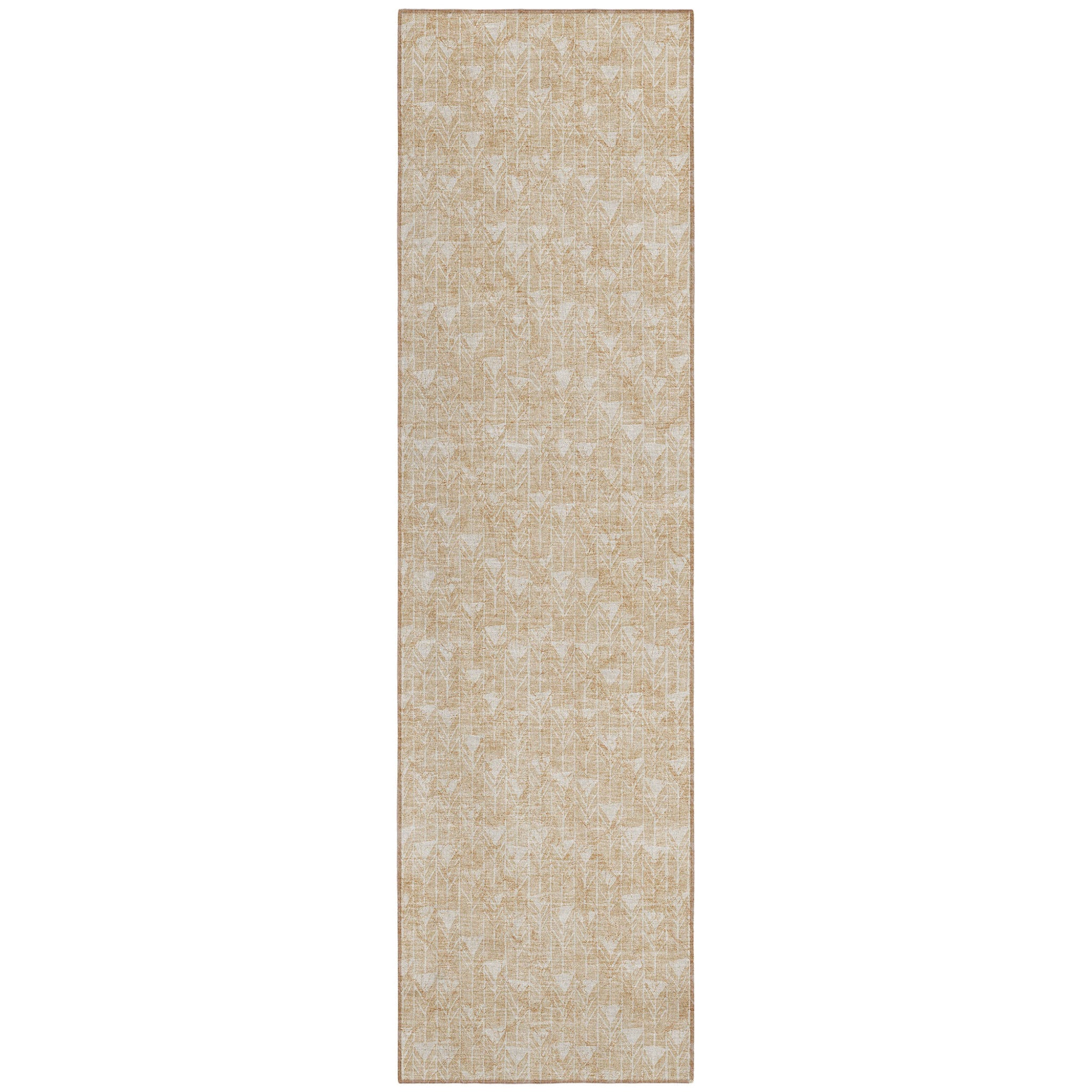 2 X 8 Beige Geometric Washable Indoor Outdoor Runner Rug