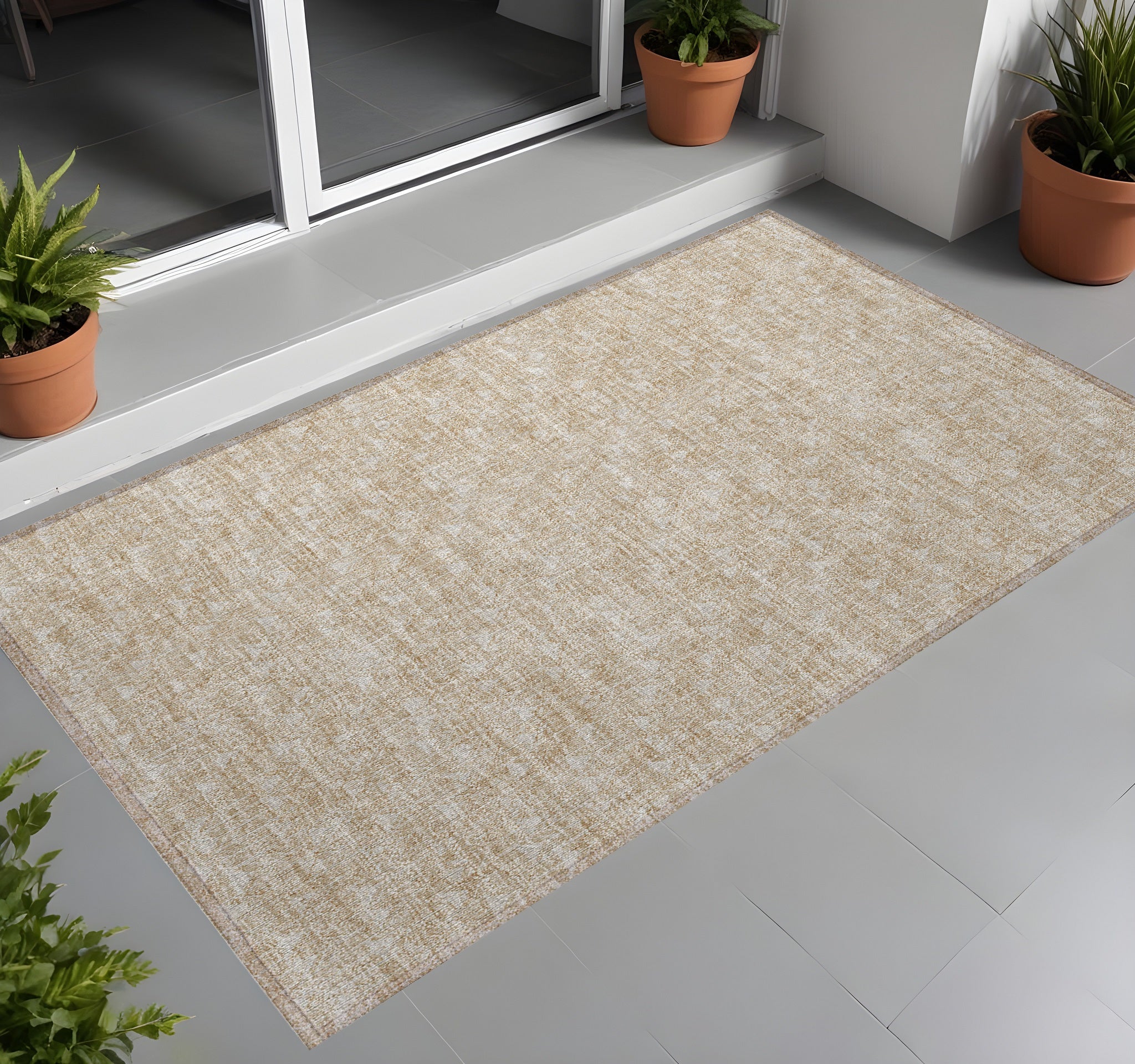 3 X 5 Tan Geometric Washable Non Skid Indoor Outdoor Area Rug