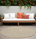 8 Round Tan Round Geometric Washable Non Skid Indoor Outdoor Area Rug