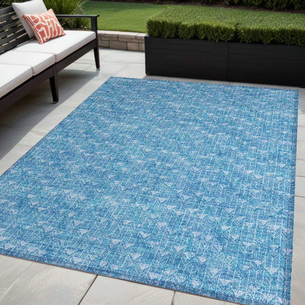 5 X 8 Blue Geometric Washable Non Skid Indoor Outdoor Area Rug