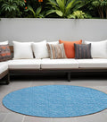 8 Round Blue Round Geometric Washable Non Skid Indoor Outdoor Area Rug
