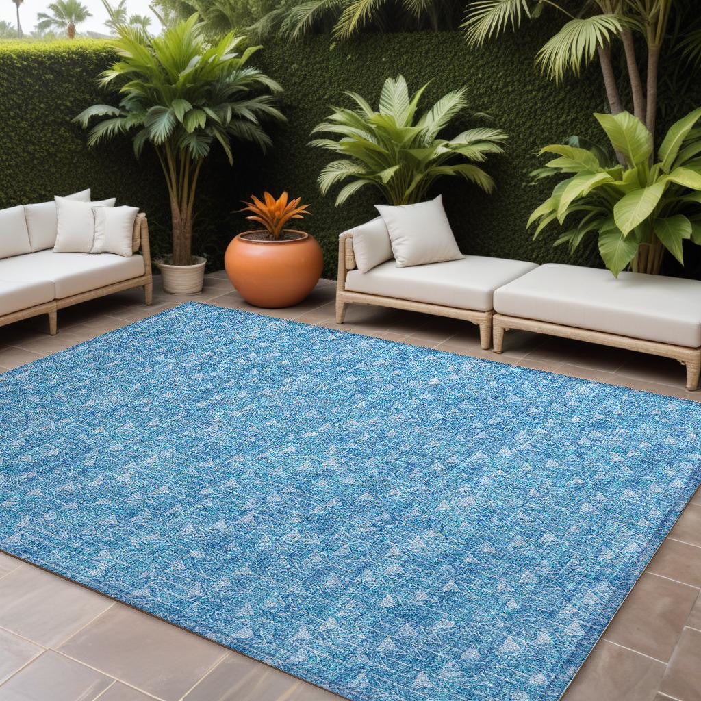 10 X 14 Blue Geometric Washable Non Skid Indoor Outdoor Area Rug