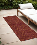 8 Runner Burgundy Geometric Washable Non Skid Indoor Outdoor Runner Rug
