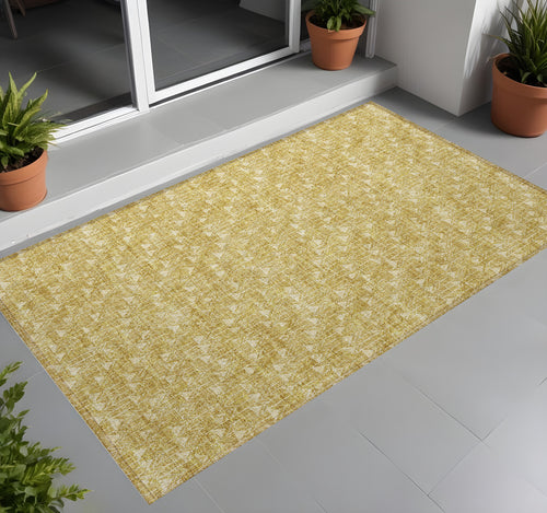 2 X 3 Gold Geometric Washable Non Skid Indoor Outdoor Area Rug