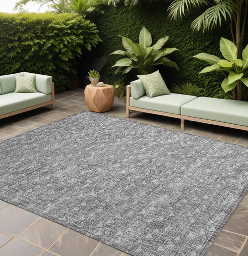 10 X 14 Gray Geometric Washable Non Skid Indoor Outdoor Area Rug