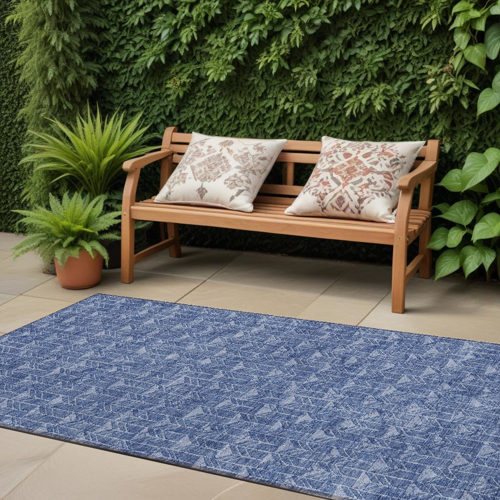 8 Runner Navy Blue Geometric Washable Non Skid Indoor Outdoor Runner Rug