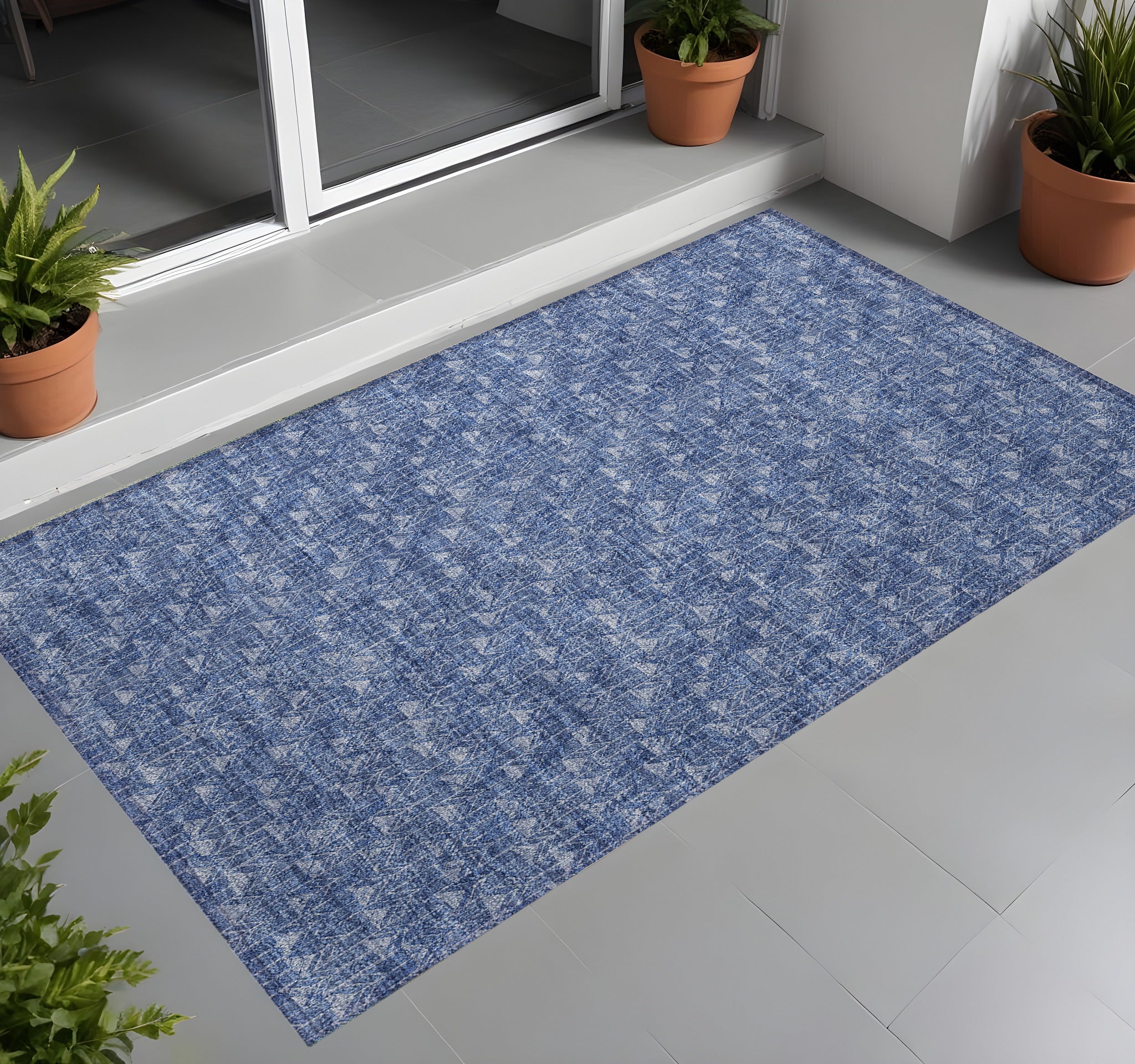 3 X 5 Navy Blue Geometric Washable Non Skid Indoor Outdoor Area Rug
