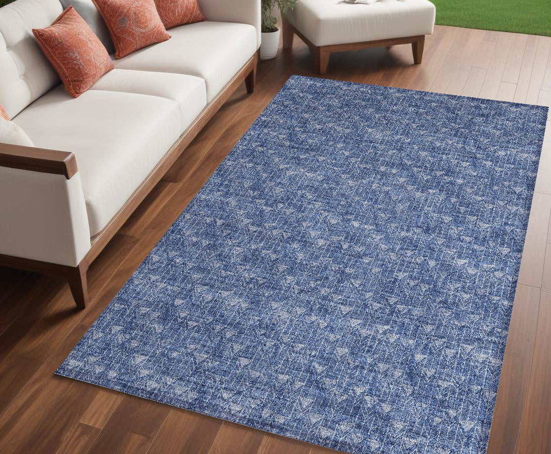 5 X 8 Navy Blue Geometric Washable Non Skid Indoor Outdoor Area Rug