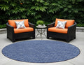 8 Round Navy Blue Round Geometric Washable Non Skid Indoor Outdoor Area Rug