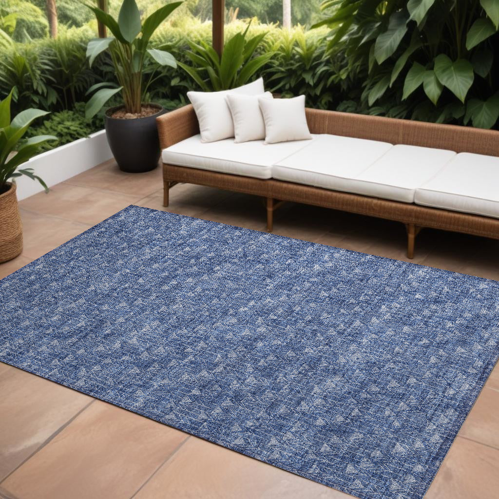 8 X 10 Navy Blue Geometric Washable Non Skid Indoor Outdoor Area Rug
