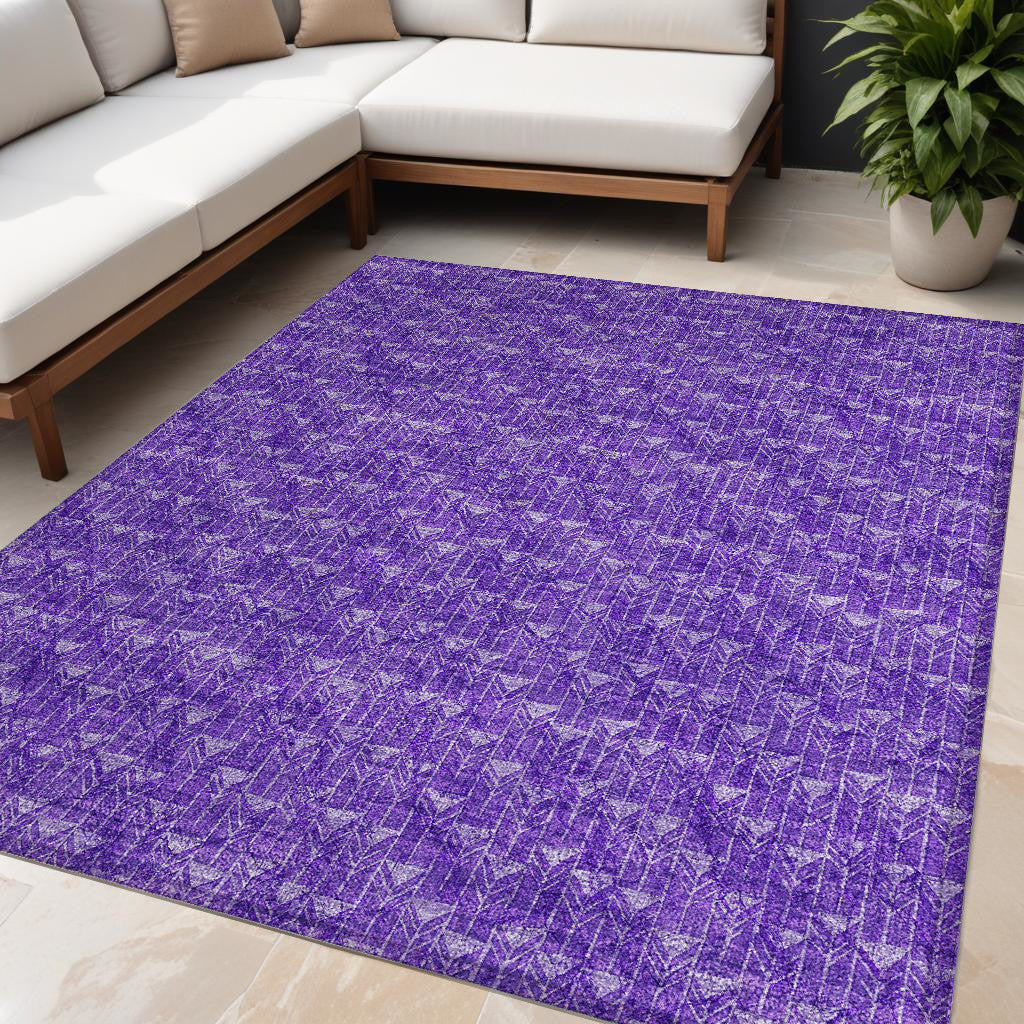 5 X 8 Purple Geometric Washable Non Skid Indoor Outdoor Area Rug