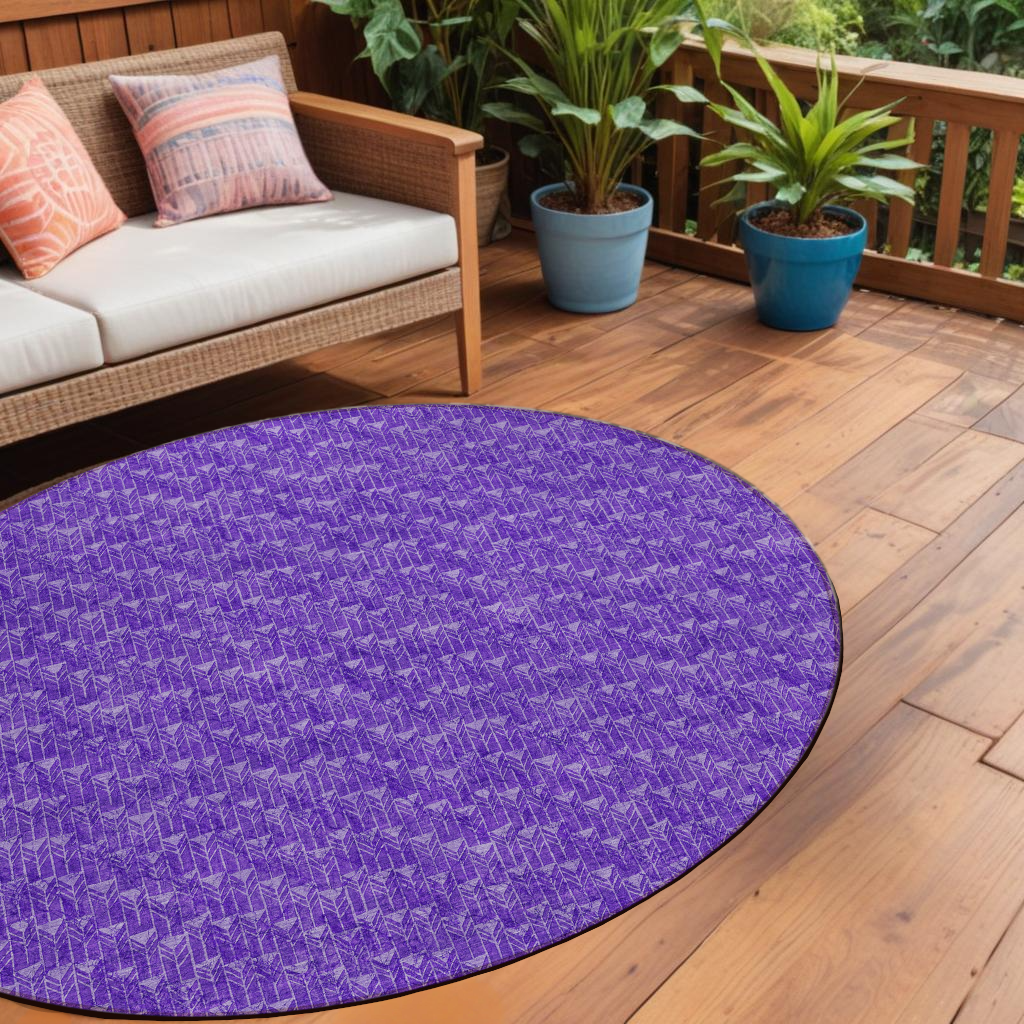 8 Round Purple Round Geometric Washable Non Skid Indoor Outdoor Area Rug