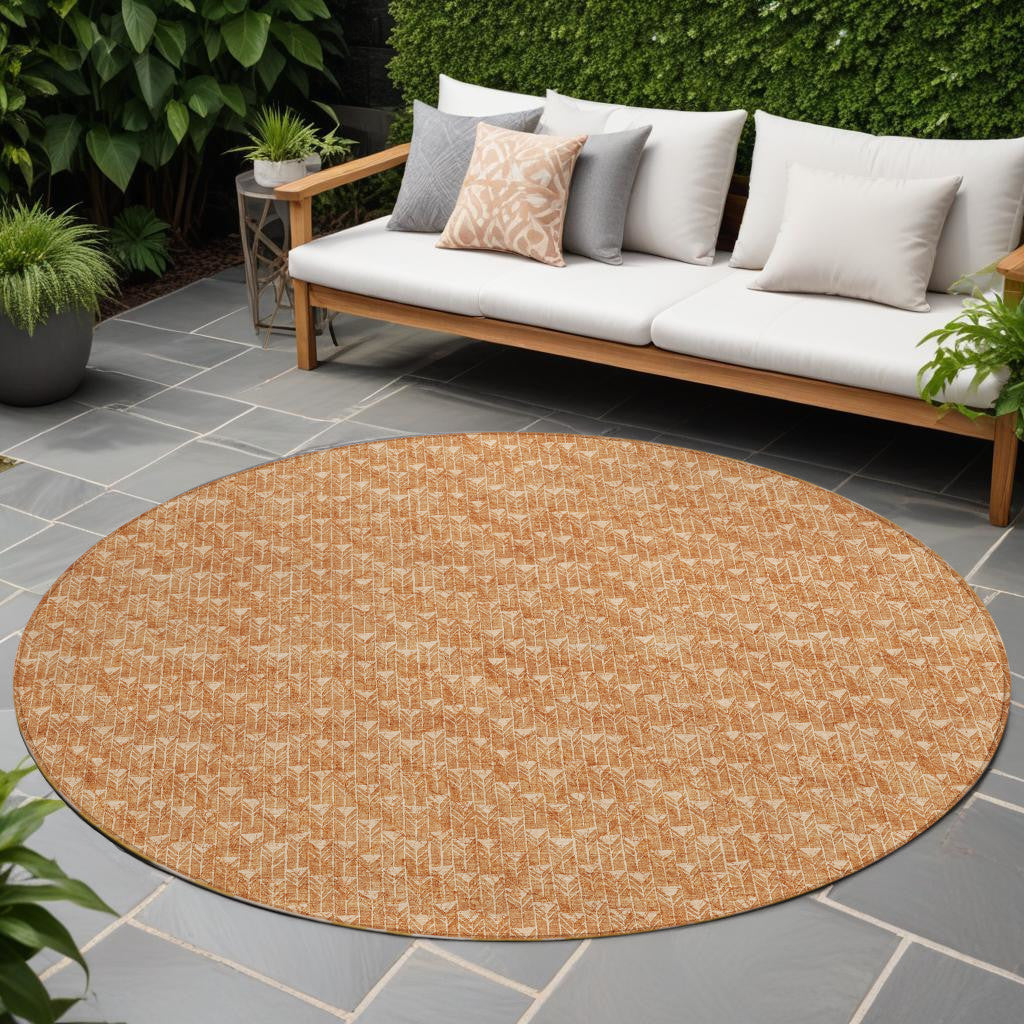 8 Round Bronze Round Geometric Washable Non Skid Indoor Outdoor Area Rug