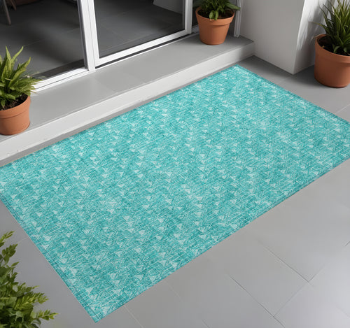 2 X 3 Turquoise Geometric Washable Non Skid Indoor Outdoor Area Rug