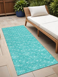 8 Runner Turquoise Geometric Washable Non Skid Indoor Outdoor Runner Rug
