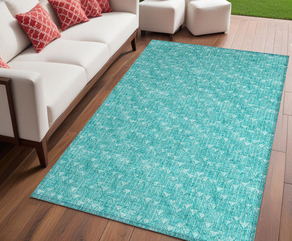 5 X 8 Turquoise Geometric Washable Non Skid Indoor Outdoor Area Rug