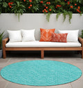 8 Round Turquoise Round Geometric Washable Non Skid Indoor Outdoor Area Rug
