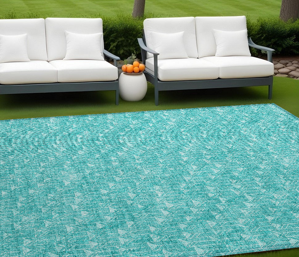 8 X 10 Turquoise Geometric Washable Non Skid Indoor Outdoor Area Rug