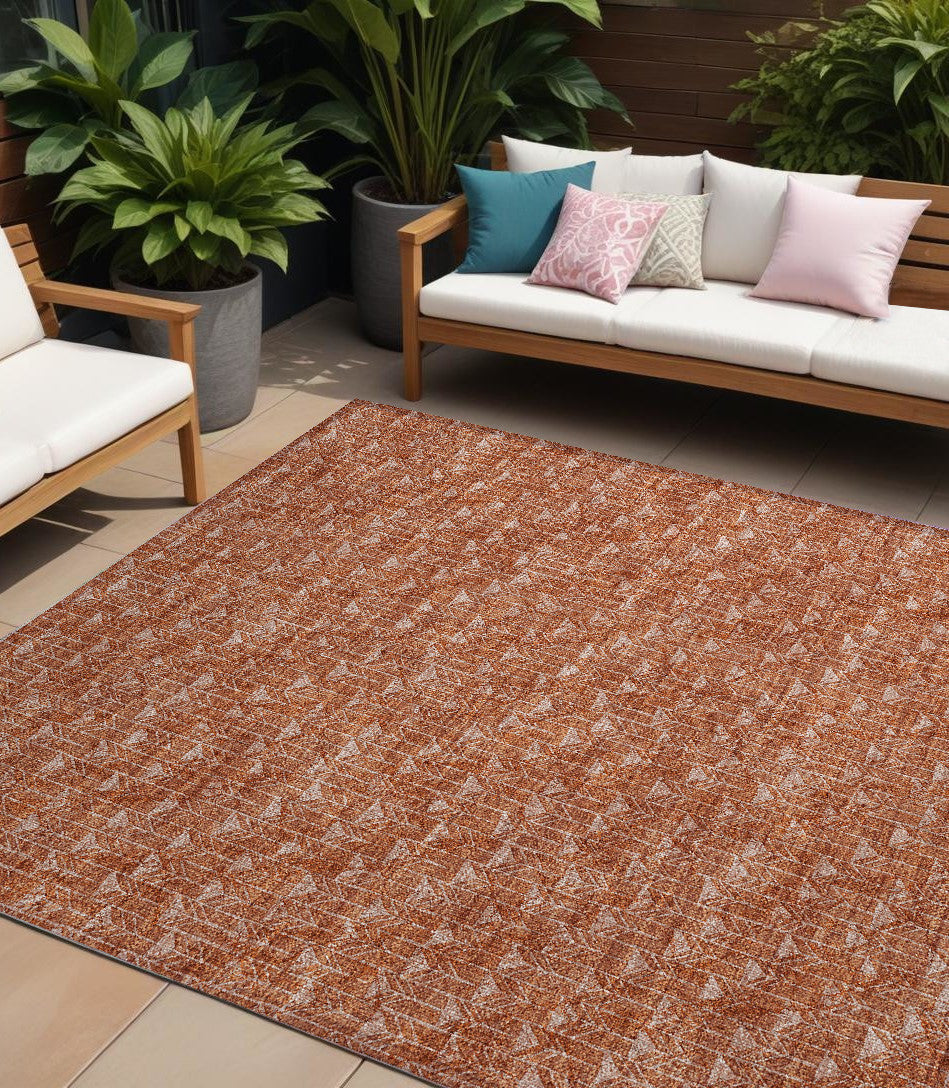 9 X 12 Terra Cotta Geometric Washable Non Skid Indoor Outdoor Area Rug