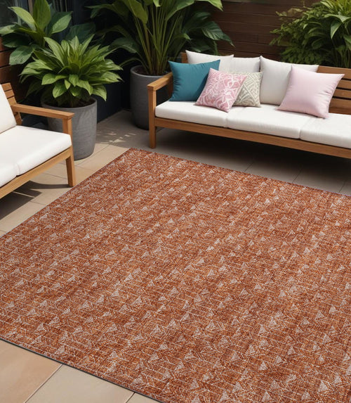 10 X 14 Terra Cotta Geometric Washable Non Skid Indoor Outdoor Area Rug