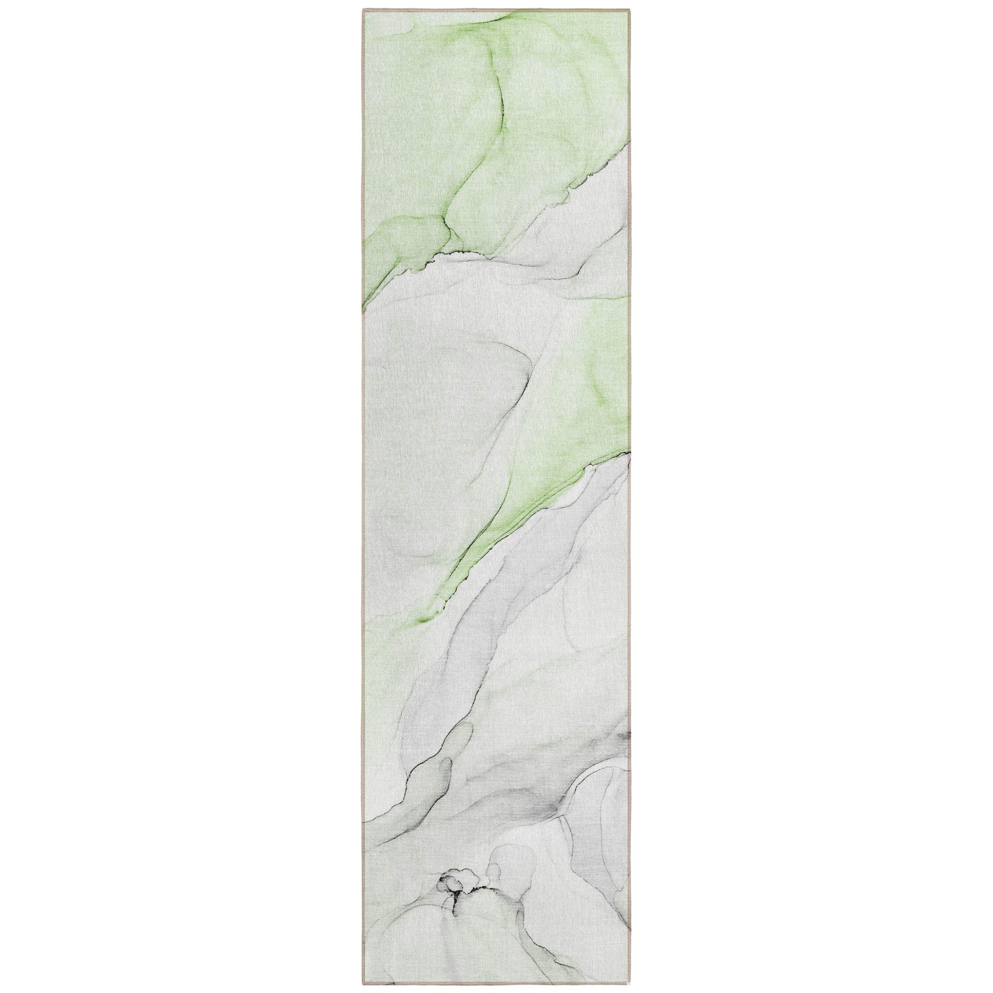 2 X 8 Green Abstract Washable Indoor Outdoor Runner Rug