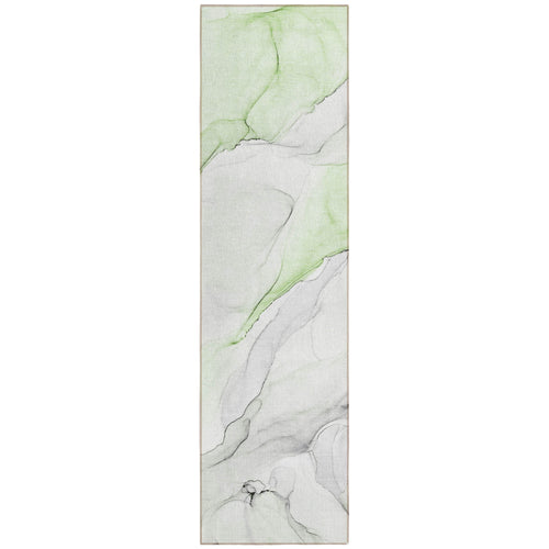 2 X 8 Green Abstract Washable Indoor Outdoor Runner Rug