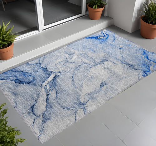 2 X 3 Navy Blue Abstract Washable Non Skid Indoor Outdoor Area Rug