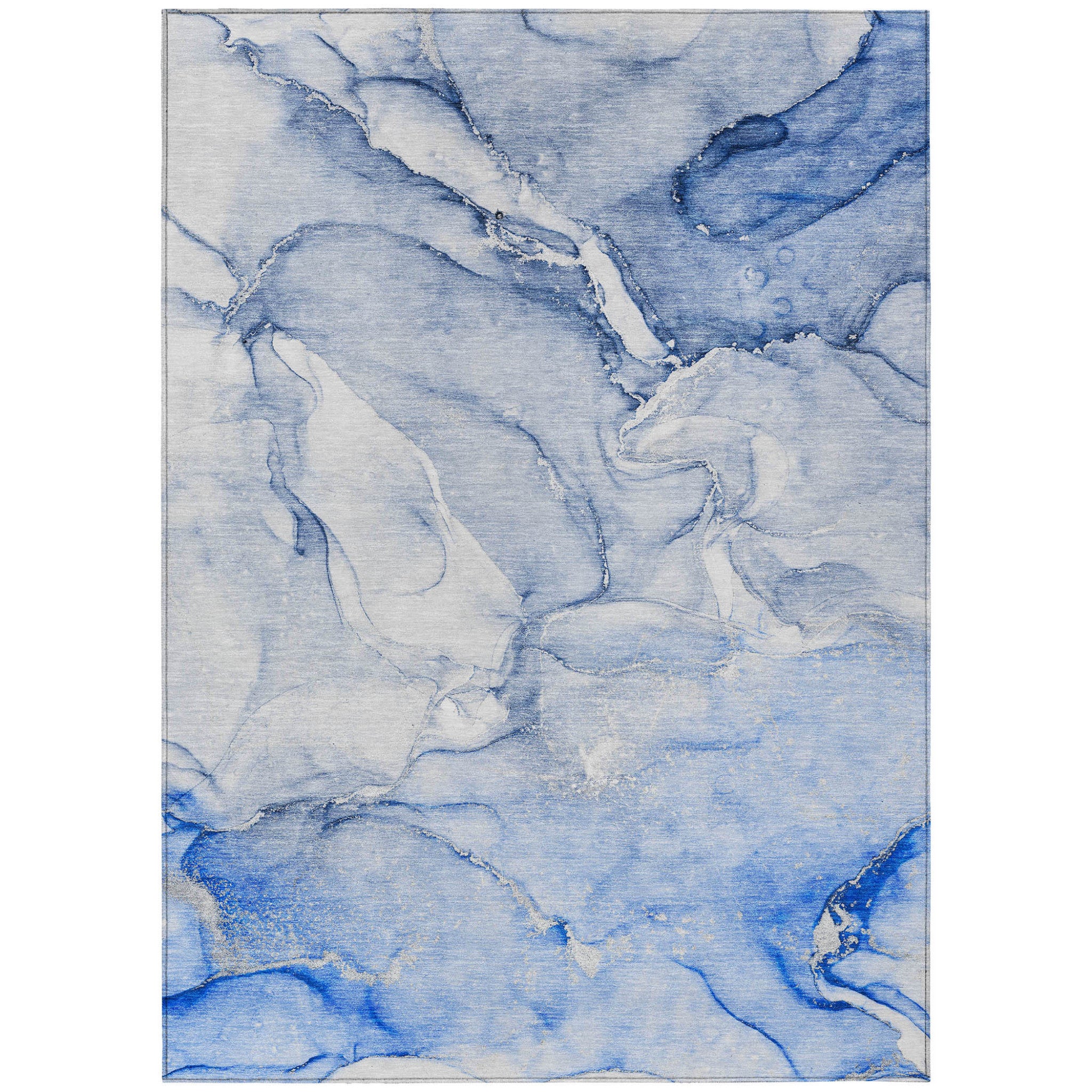 5 X 8 Navy Blue Abstract Washable Indoor Outdoor Area Rug