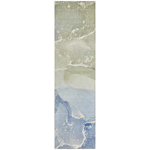 2 X 8 Blue and Green Abstract Washable Indoor Outdoor Runner Rug