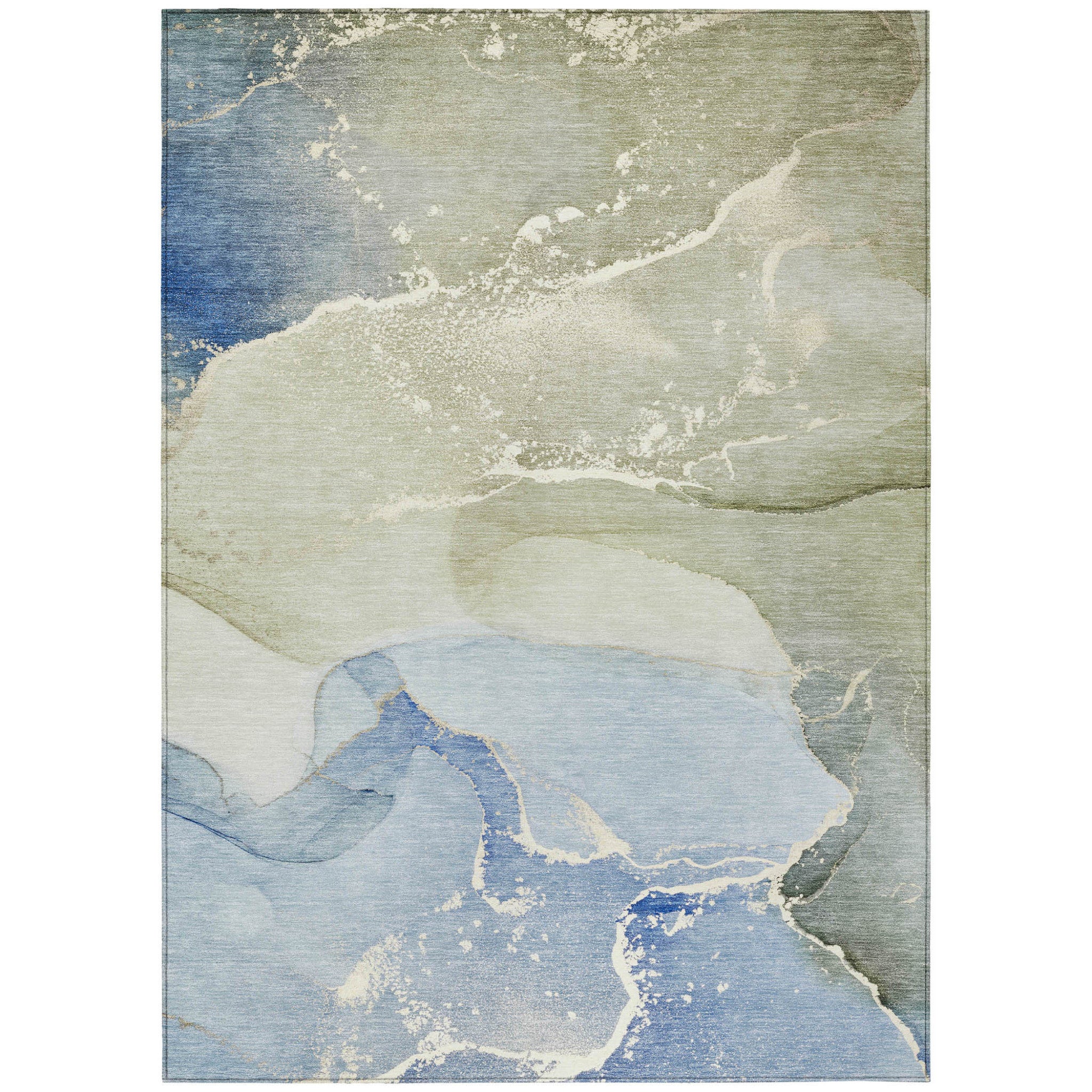 8 X 10 Blue and Green Abstract Washable Indoor Outdoor Area Rug