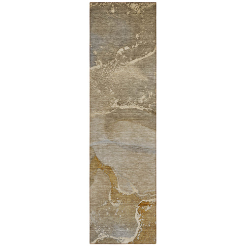 2 X 8 Brown Beige and Gold Abstract Washable Indoor Outdoor Runner Rug