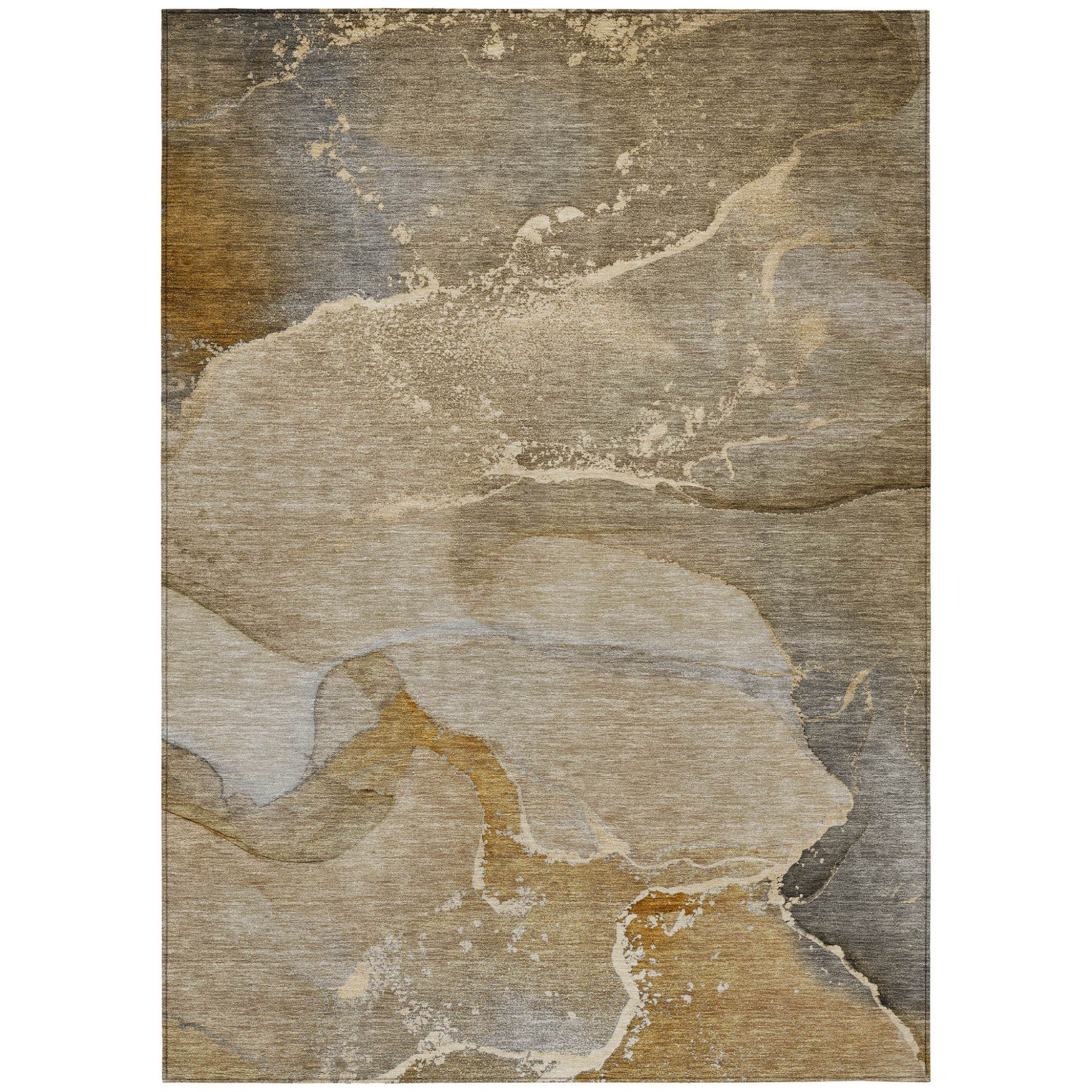 10 X 14 Brown Beige and Gold Abstract Washable Indoor Outdoor Area Rug