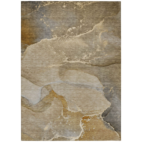 10 X 14 Brown Beige and Gold Abstract Washable Indoor Outdoor Area Rug