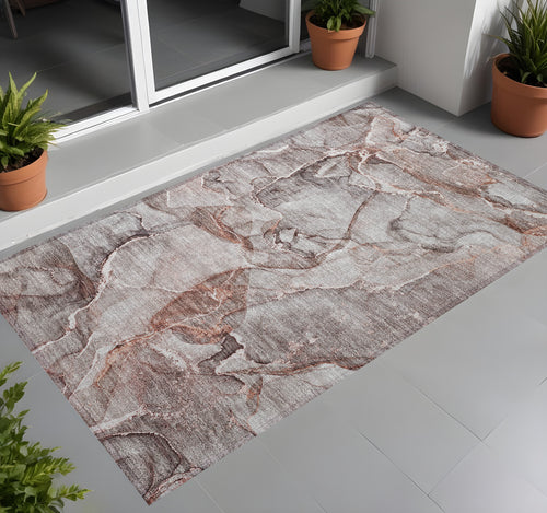 2 X 3 Gray and Red Abstract Washable Non Skid Indoor Outdoor Area Rug
