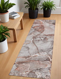 8 Runner Gray and Red Abstract Washable Non Skid Indoor Outdoor Runner Rug