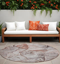 8 Round Gray and Red Round Abstract Washable Non Skid Indoor Outdoor Area Rug