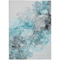 9 X 12 Teal and Gray Abstract Washable Indoor Outdoor Area Rug