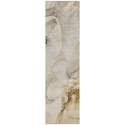 2 X 8 Beige and Brown Abstract Washable Indoor Outdoor Runner Rug