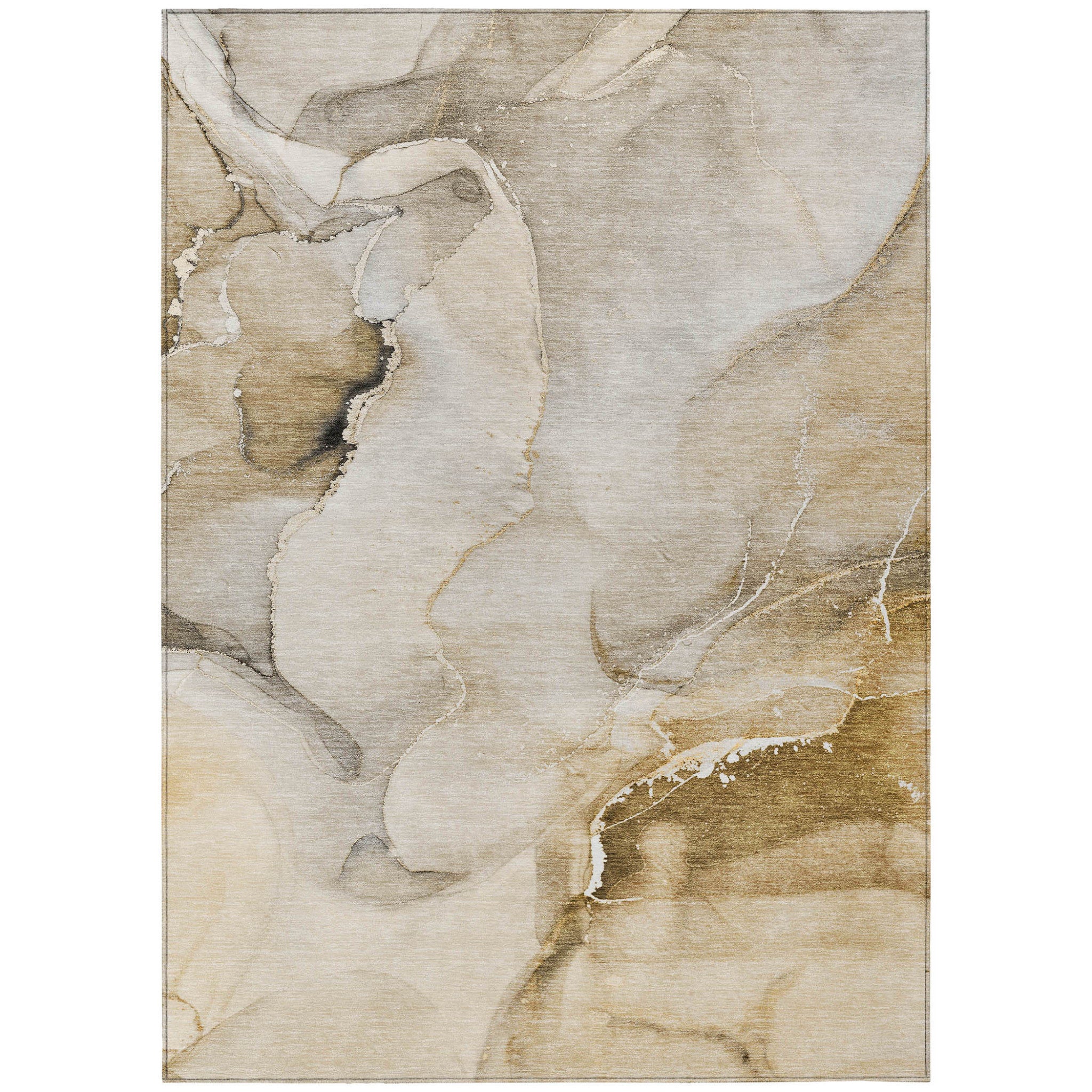 10 X 14 Beige and Brown Abstract Washable Indoor Outdoor Area Rug