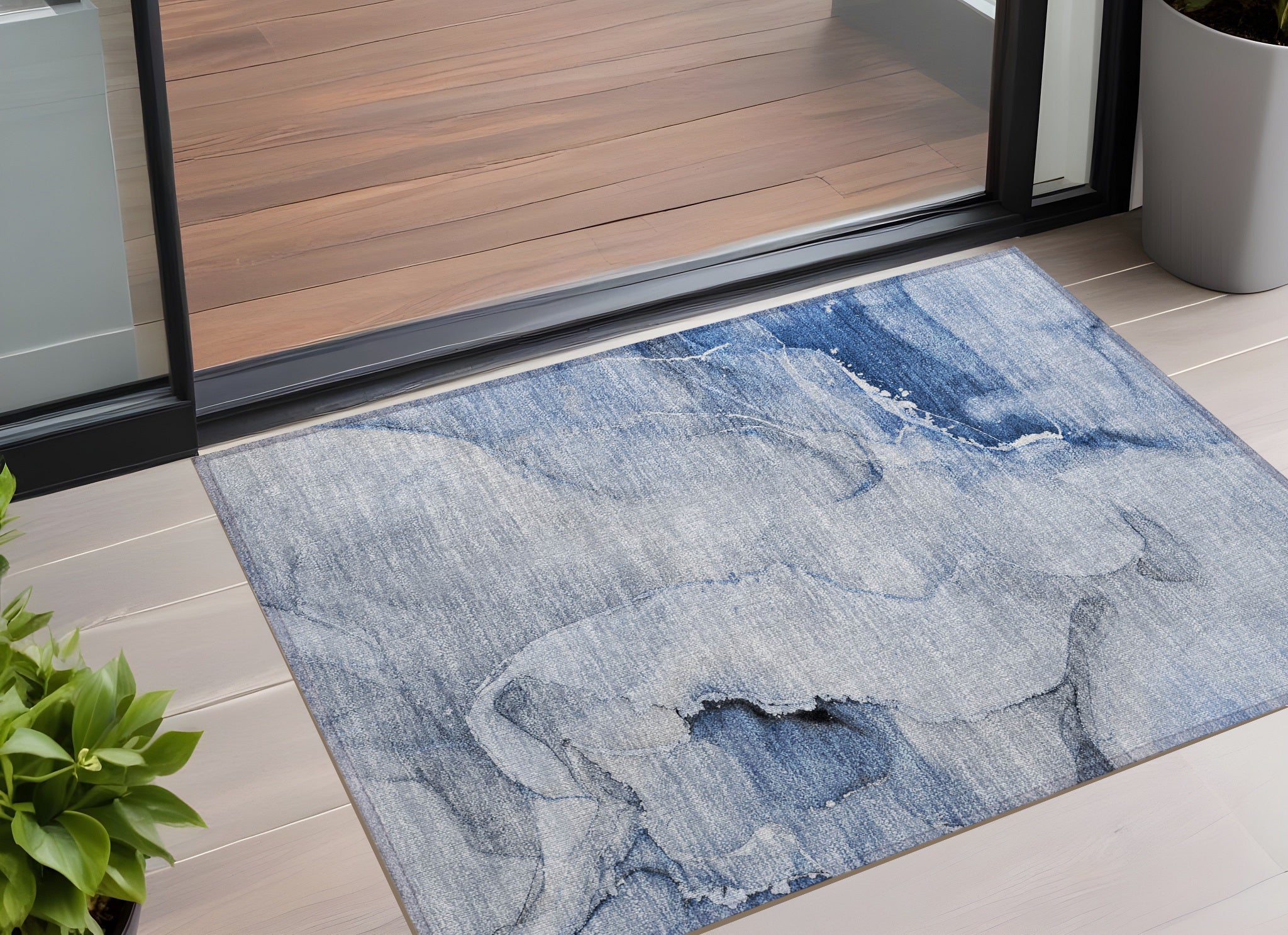 2 X 3 Blue Abstract Washable Indoor Outdoor Area Rug