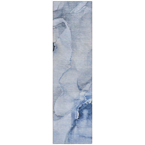 2 X 8 Blue Abstract Washable Indoor Outdoor Runner Rug